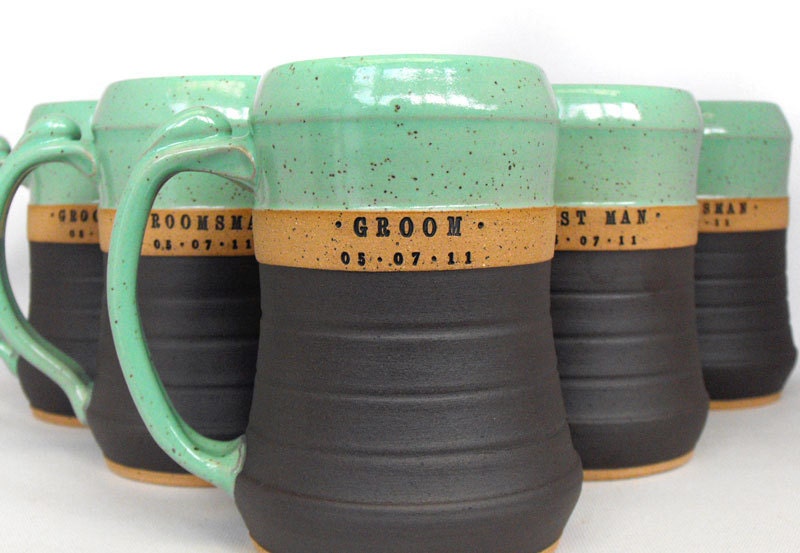 4-Piece, Groomsman Set, Wheel Thrown, Personalized Pottery Beer Steins