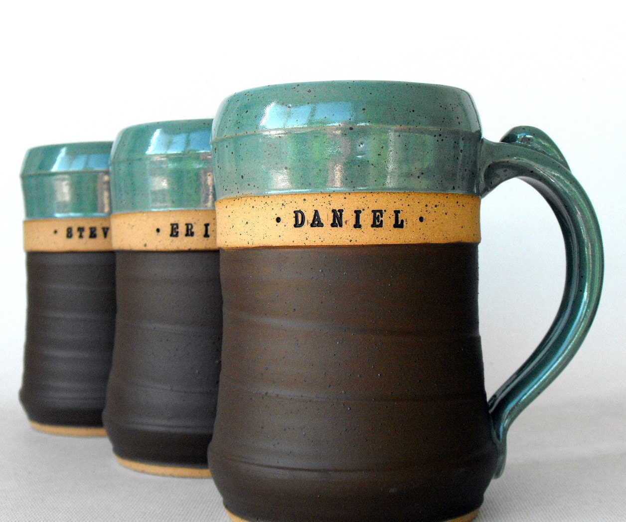 5-Piece Groomsman Set, Wheel Thrown, Personalized Pottery Beer Steins