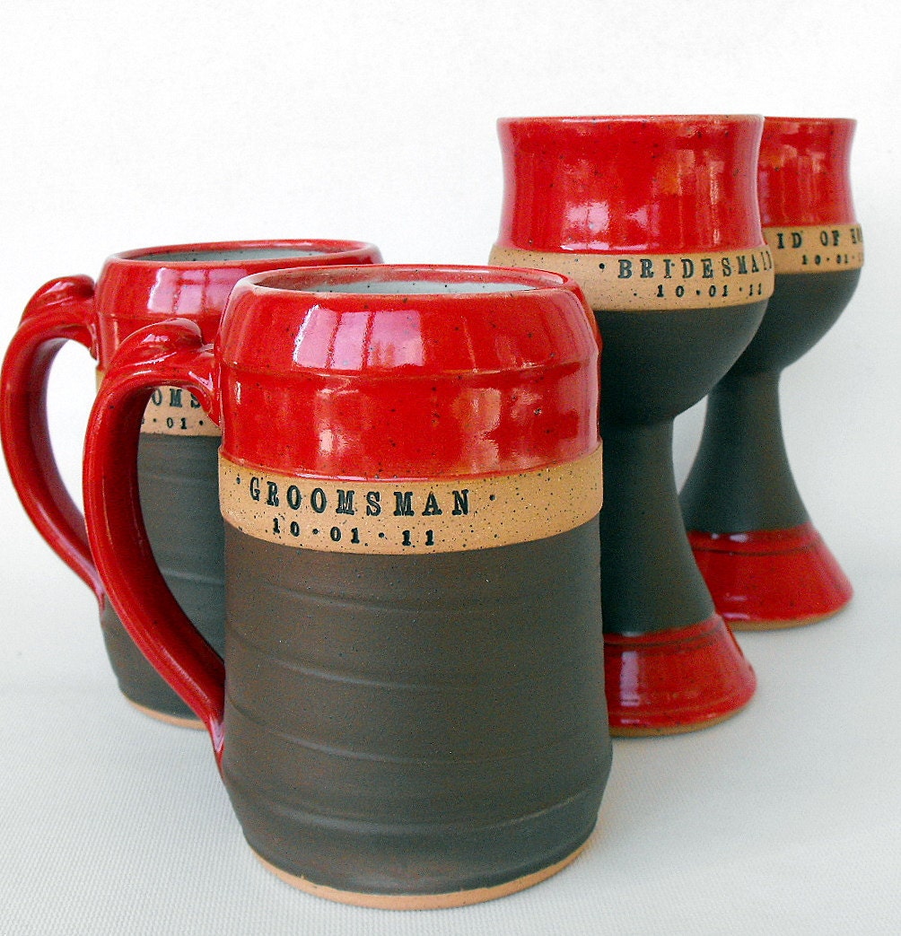 4-Piece, Groomsman Set, Wheel Thrown, Personalized Pottery Beer Steins