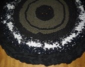 crochet rug olive green, black and white 24 inch rug