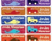 Personalized iron on name labels with helicopter cars designs cotton labels