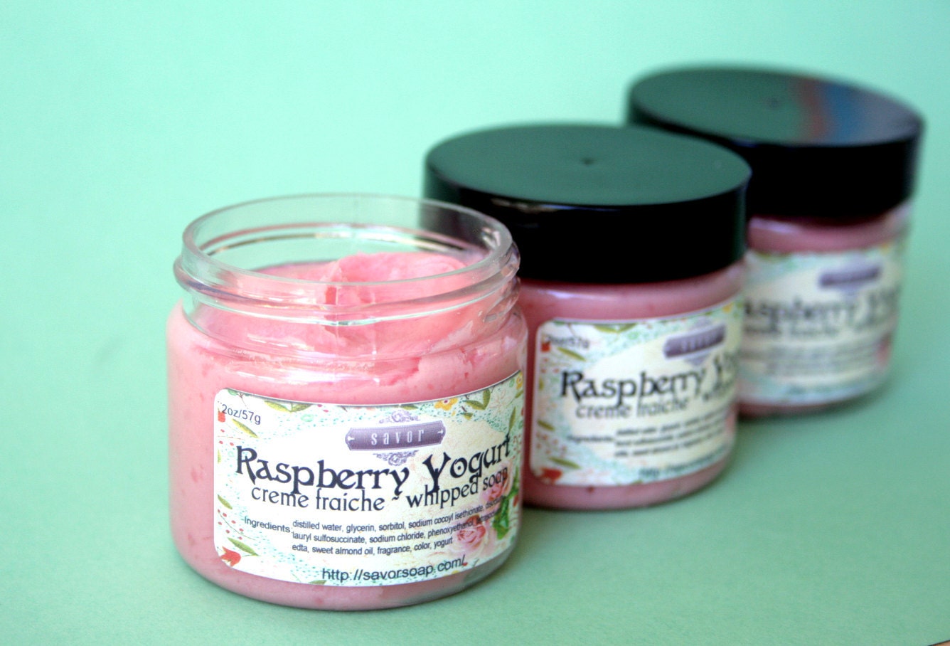 Raspberry Yogurt 2 oz Mini Creme Fraiche Whipped Soap Trial Sample Size