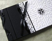 Wedding Guest Book or Photo Album in a Textured Vintage Black and White design with Handstitched Beading