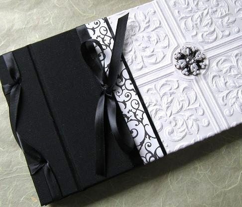 Wedding Guest Book, Black & White Vintage Beaded, Textured, Gothic, Custom, Handmade 5.5 x 10