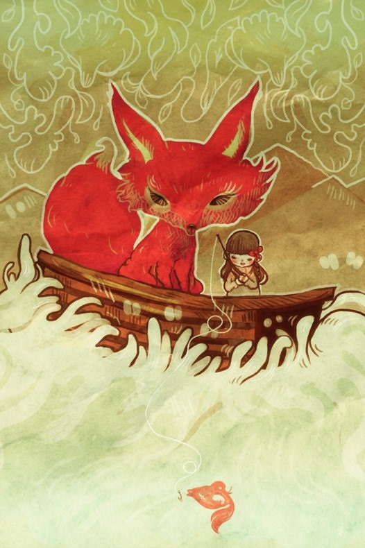 Fox Boat - 4x6 Watercolor Fine Art Giclee Print