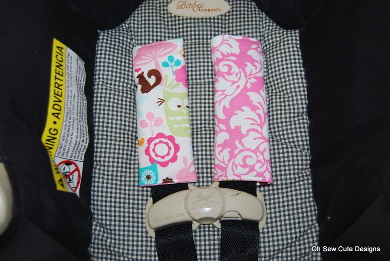 Cute Candy Damask and Watermelon Forest Life Reversible Car Seat Strap Covers