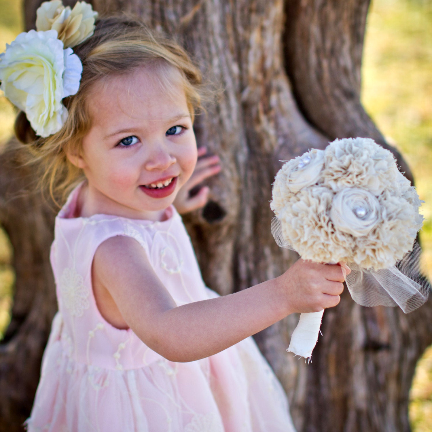 ORGANIC Fabric Flower Bouquet -  Eco Wedding, Bridesmaid Bouquet, Bridal Bouquet - Vintage Wedding, Small Flower Bouquet, Wedding Accessory