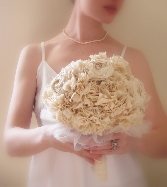 Handmade Fabric Bouquet, Vintage Flower Bouquet, Unique Fabric Flower Bridal Bouquet