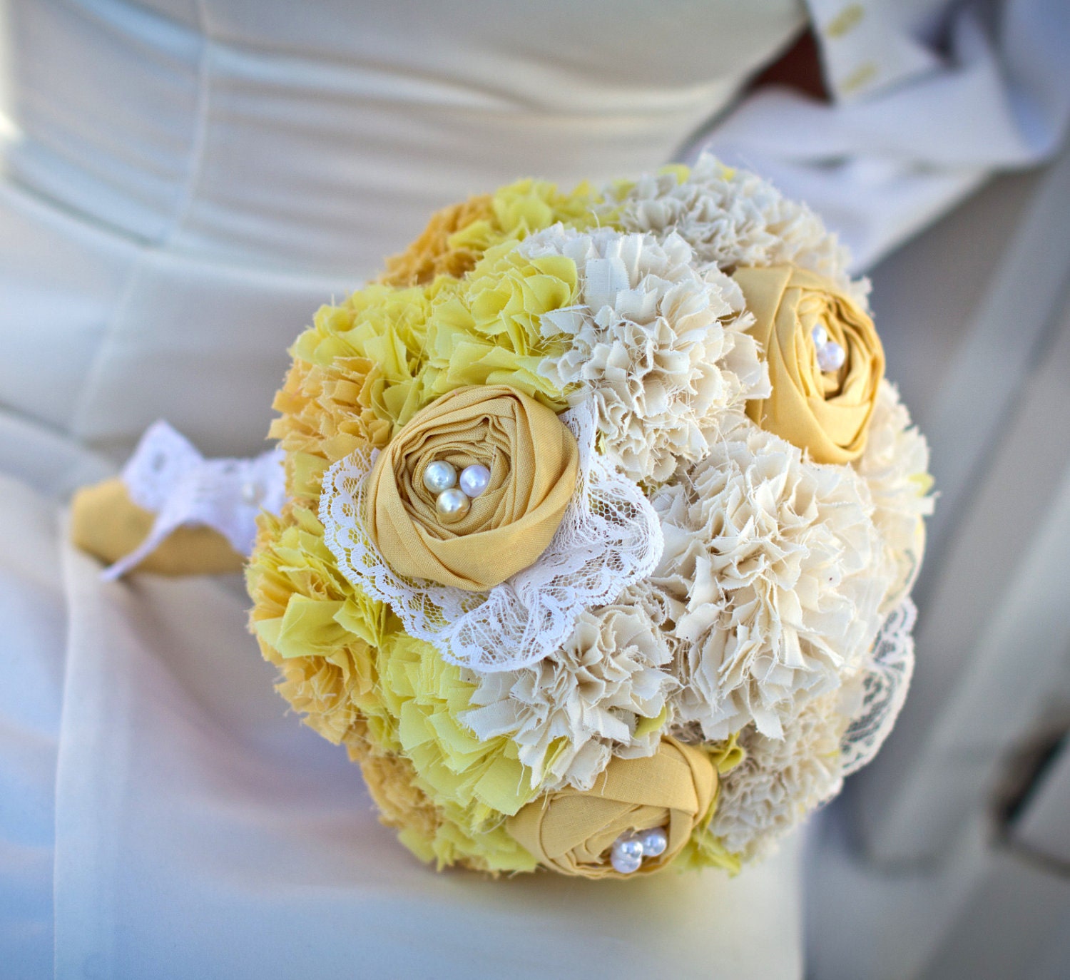 Yellow Fabric Flower Bouquet, Ombre Bouquet, Fabric Bridal Bouquet, Weddings