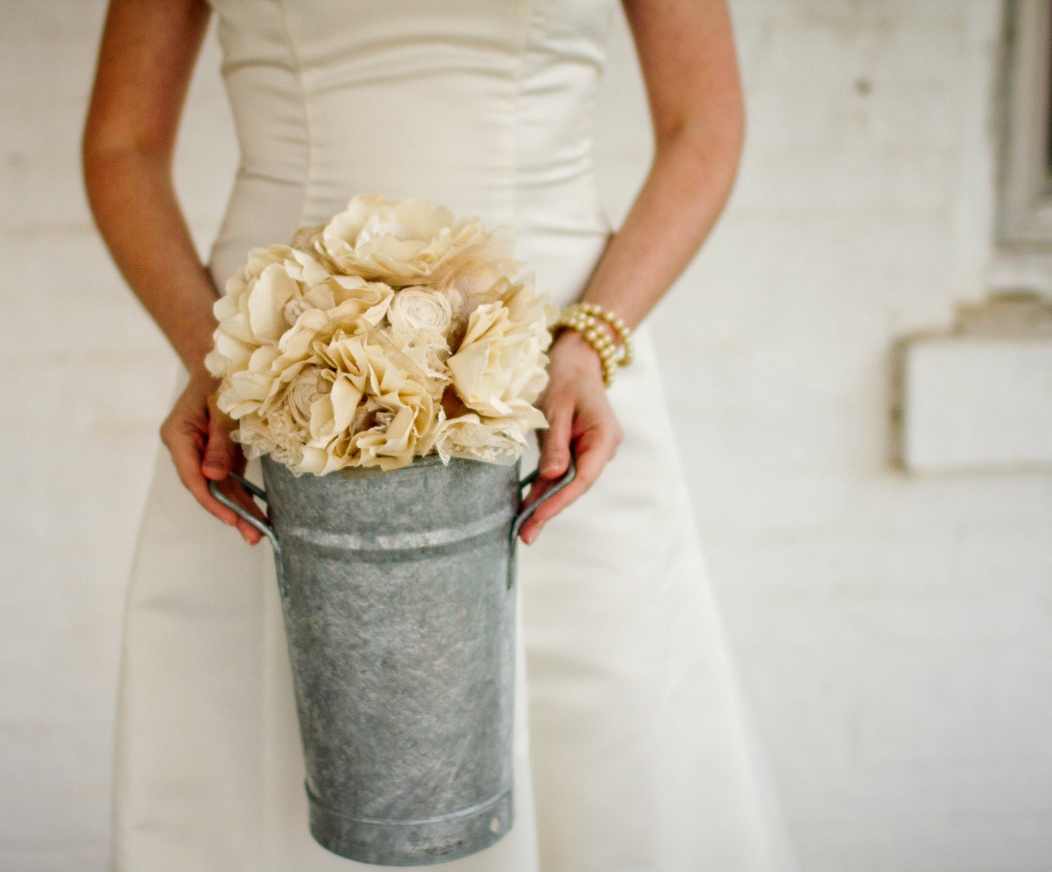 Fabric Bridal Bouquet - Wedding, Vintage Wedding, Fabric Flower Bouquet - Medium Flower Bouquet