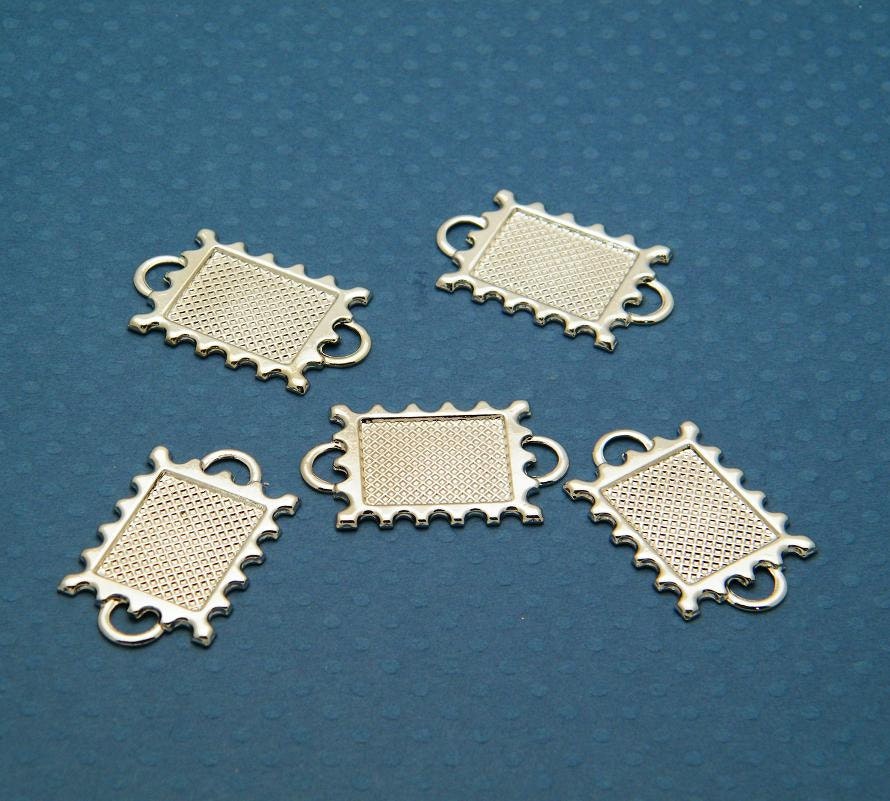 5 Silver Tone Fancy Rectangle Bracelet Bezel Links with 16mm x 12mm Settings - Make your own bracelet