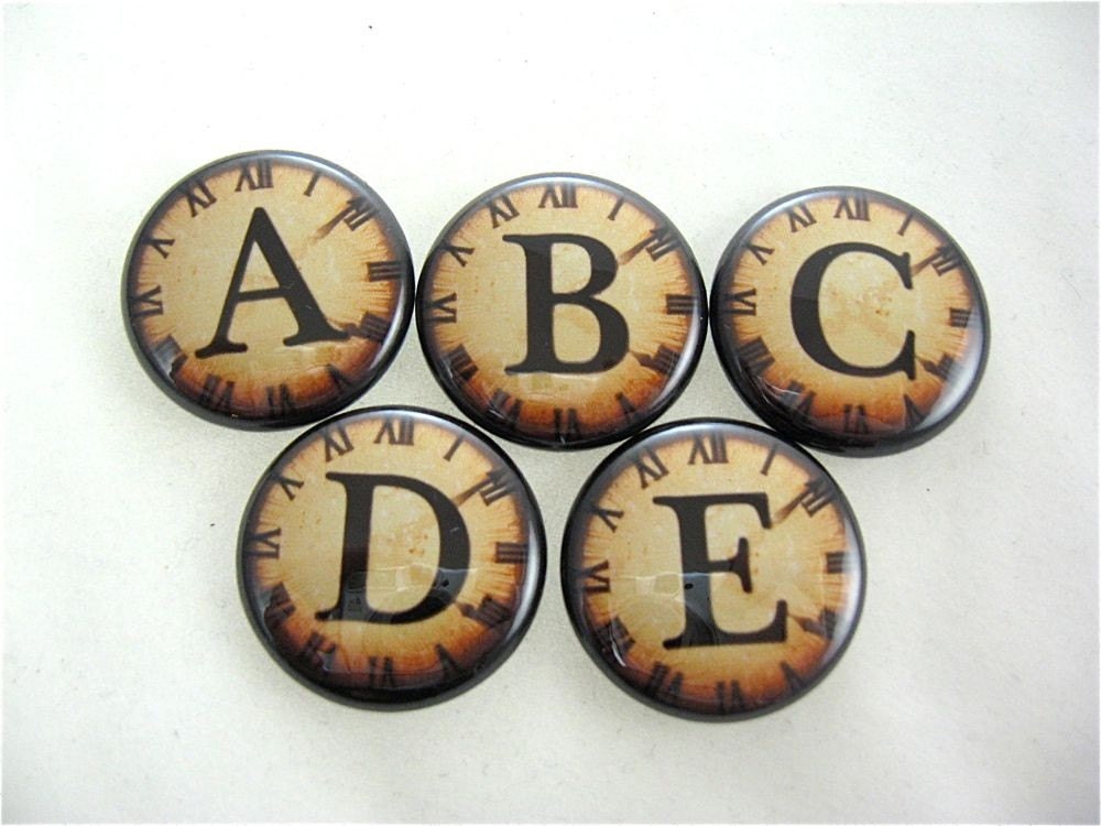 5 Personalized Fridge Magnets rustic steampunk brown black- Pick Your Letters