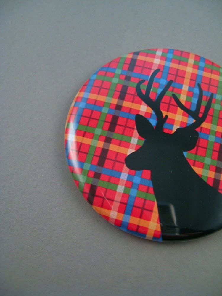 Stag in the Plaid Forest - Pocket Mirror