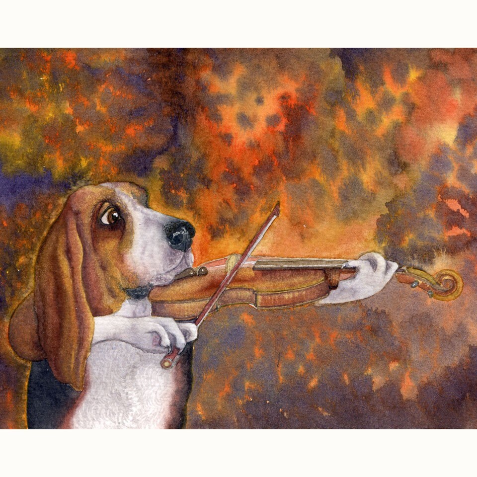 dog playing violin