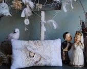 True Love - Vintage Ribbon and Lace Shabby Chic Wedding Ring Bearer Pillow OOAK