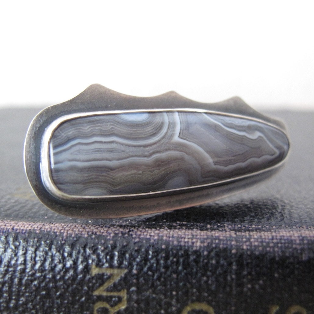 Grey Agate Ring - sterling silver & sierra madre grey agate