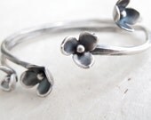 sterling silver blossom cuff bracelet - hand wrought flower cuff