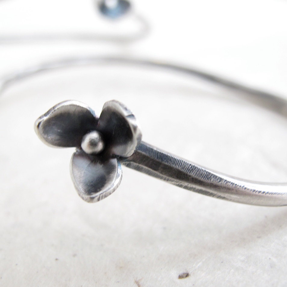 sterling silver blossom cuff bracelet - hand wrought flower cuff