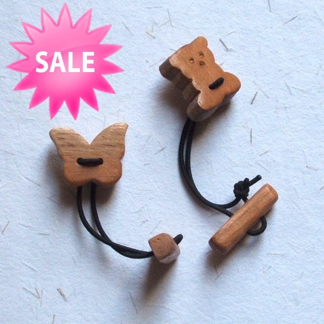 SALE, SALE - Bear and Butterfly Wooden Hair Ties