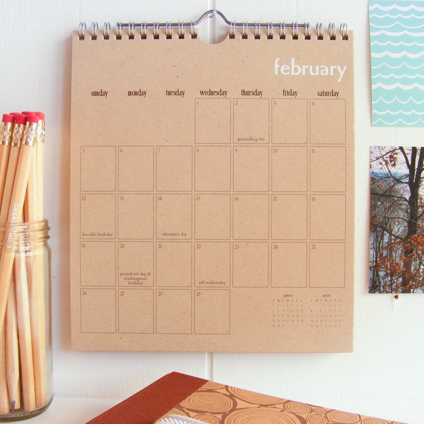 2012 Wall Calendar - White Foil Stamped on Recycled Kraft