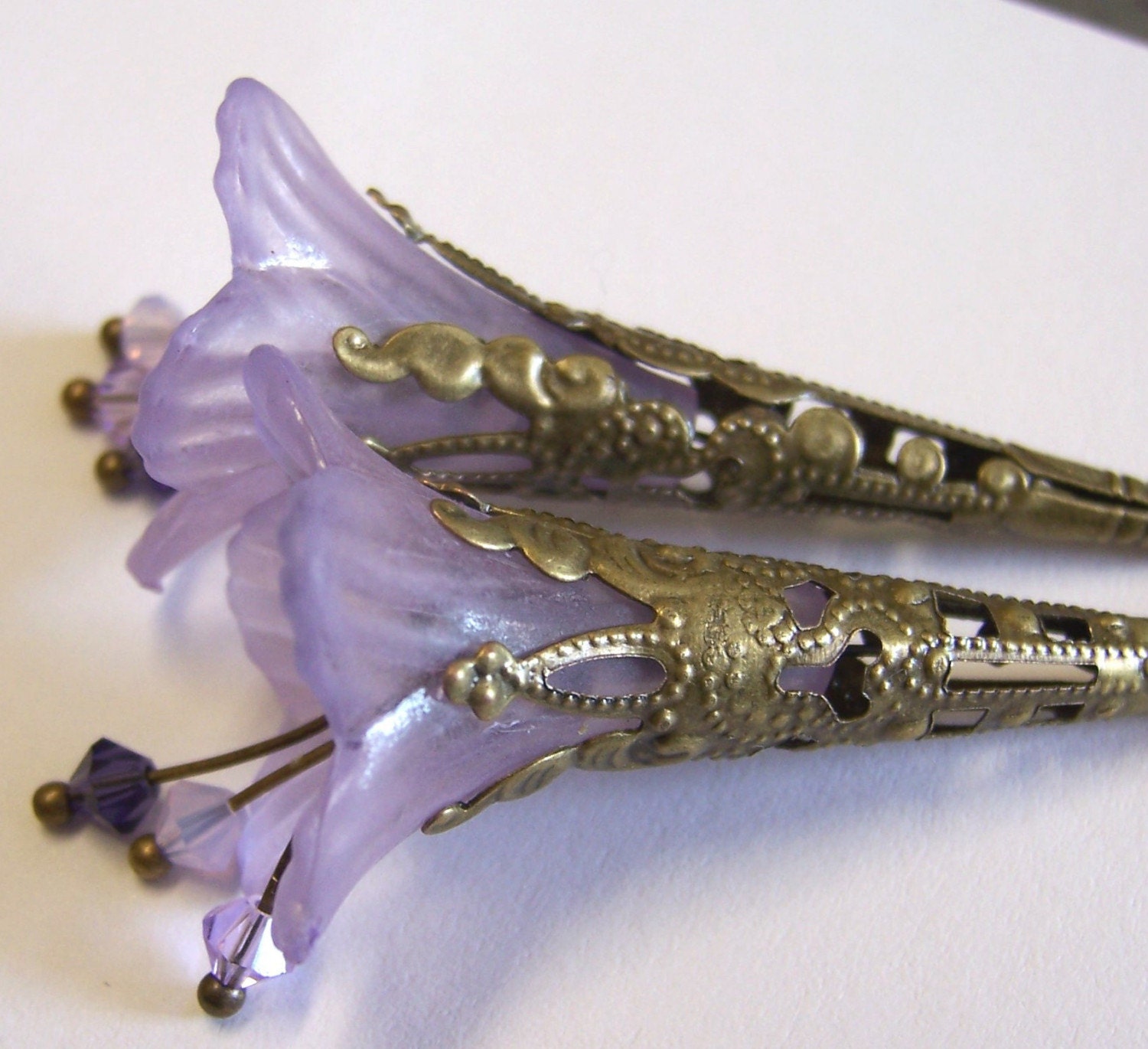 Close Out Sales // Long Lilac Purple Trumpets - Earrings