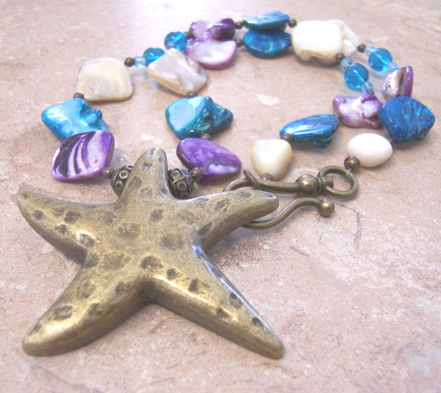 Starfish Pendant Necklace and Earring Set with Mother of Pearl - for Beach Lovers - Beach Babes - Coastal Inspired
