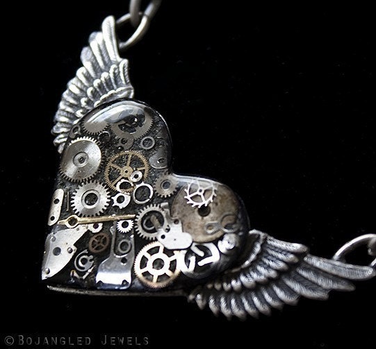Ticking Timebomb Steampunk Flying Heart --- Bojangled Jewels----