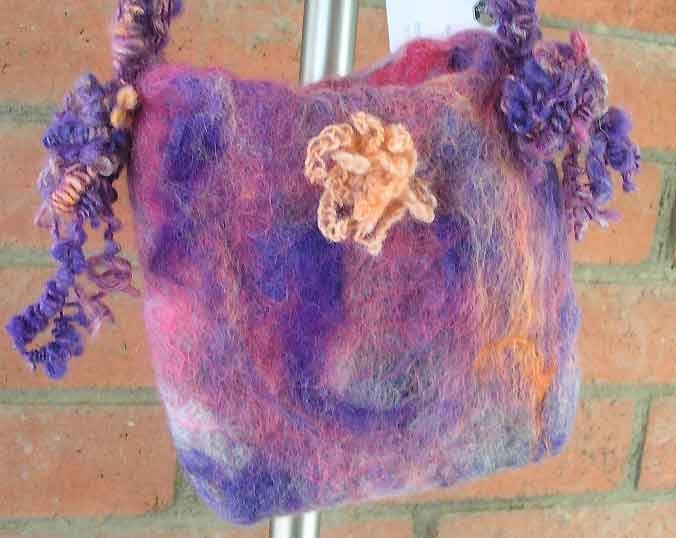 Felted Wool Shoulder Bag with Loopy Yarn Strap