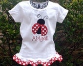Personalized Polka Dot Ladybug Ribbon Ruffle Tee  Sizes 3 mos-Youth 12