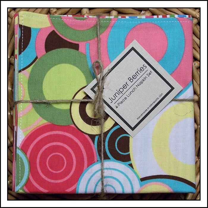 Colorful Retro Circles Reversible Cloth Lunch Napkin Set