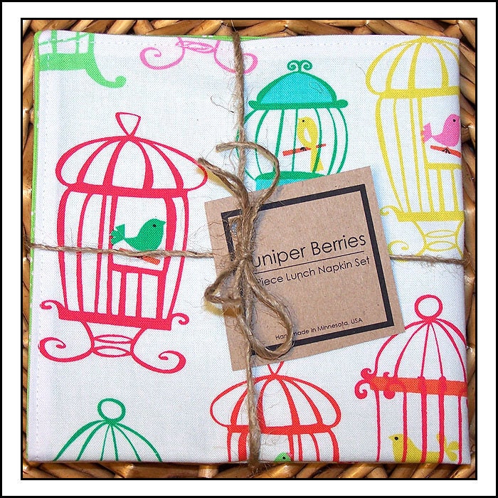 The Birdcage Pair of Reversible Cloth Lunch Napkins