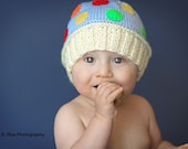 Knit BABY BOY CUPCAKE Baby Hat, Beanie, Cupcakes, Baby accessories, Birthday hat, Polka dot hat, childens clothing, boy and girl hat