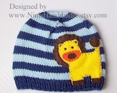 LION ON Stripes BEANIE-Newborn photography, Lion hat, animal hat, zoo animals, Lion, baby accessories, childrens clothing