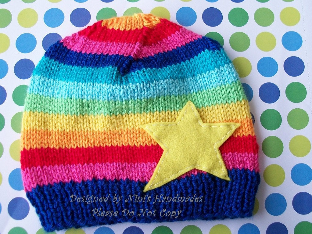 BLUE MULTI  STAR  Beanie- Newborn Size- For Current Turnaround time Read below Description