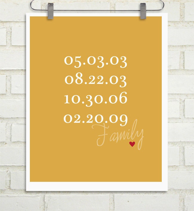 Mothers Day - Use Kids Birthdays - Anniversary Present : Wedding Gift - Custom Special Dates  Print - Choose your color - Gift for Her