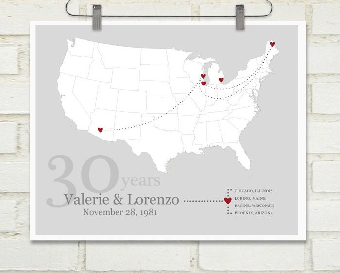 Personalized Wedding Art Print - Custom Life History by Location City, State USA - 8x10 : City Love - Cross Country
