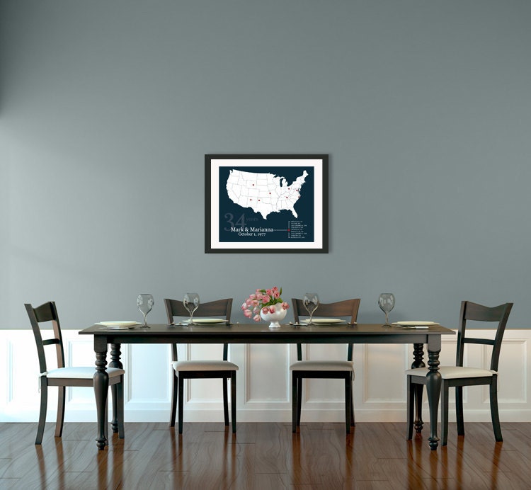 Personalized Wedding Art Print - Custom Life History by Location City, State USA - 8x10 : City Love - Cross Country
