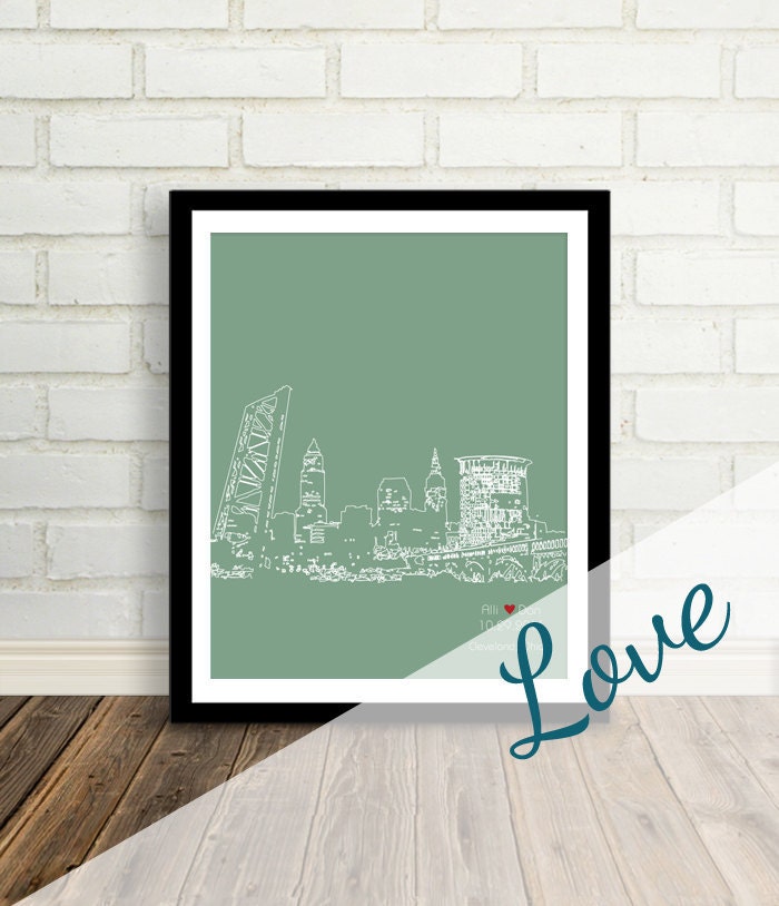 City Skyline Personalized Wedding Gift : 8x10 / Cleveland, Ohio - Any City or Landmark Available - Engagement Gift - Near & Dear Designs