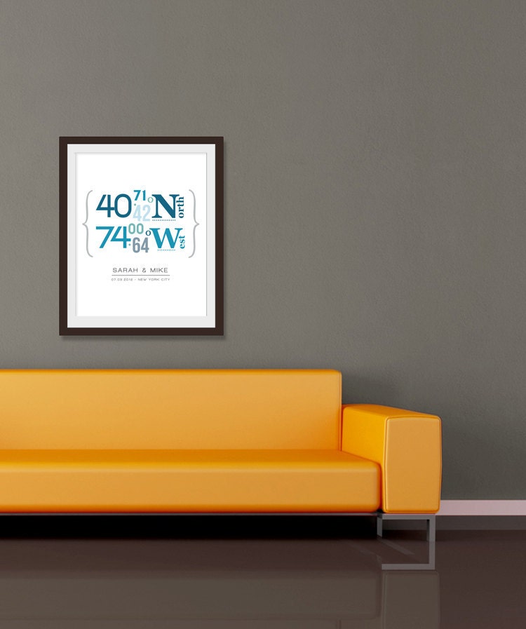 Personalized Latitude and Longitude Coordinates : Custom Location Wedding Print - 8x10 / Housewarming Gift - Bridal Shower