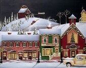 Folk Art Print Christmas in Holly Ridge