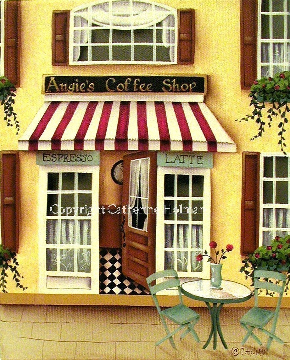 Folk Art Print Personalized Coffee Shop