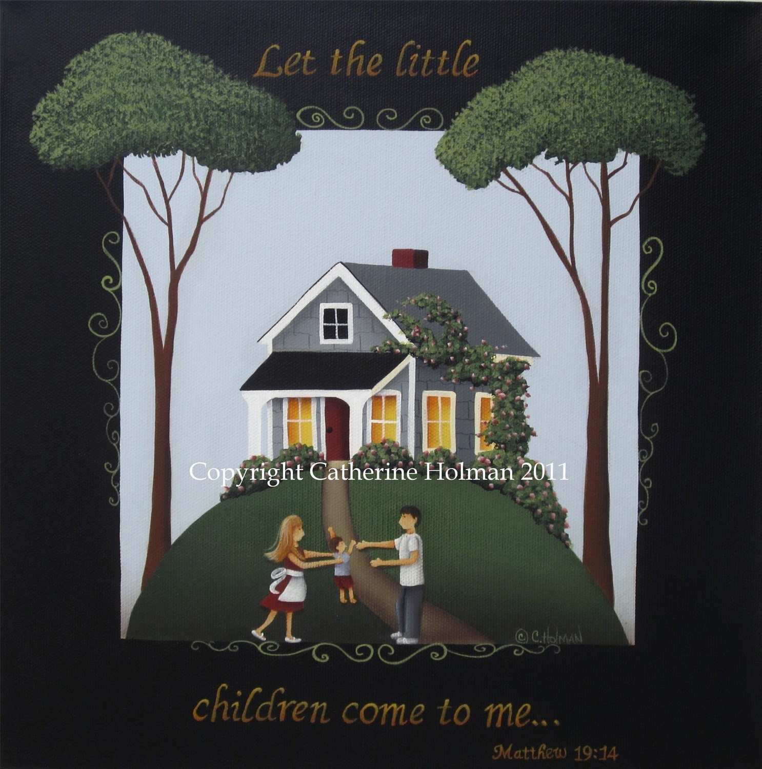 Folk Art Print Let the little children come to Me....