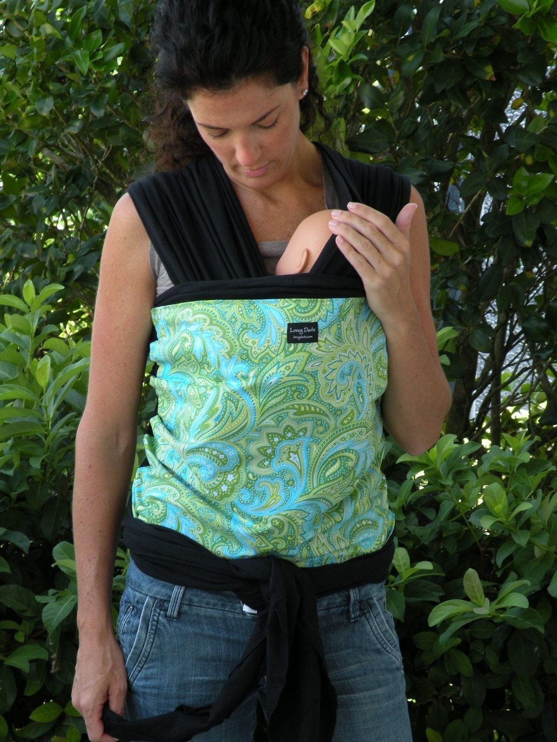 Baby Sling Wrap Carrier-ORGANIC COTTON- Hands-Free Baby Carrier-Blue Green Paisley-Newborn-Toddler-DvD Included