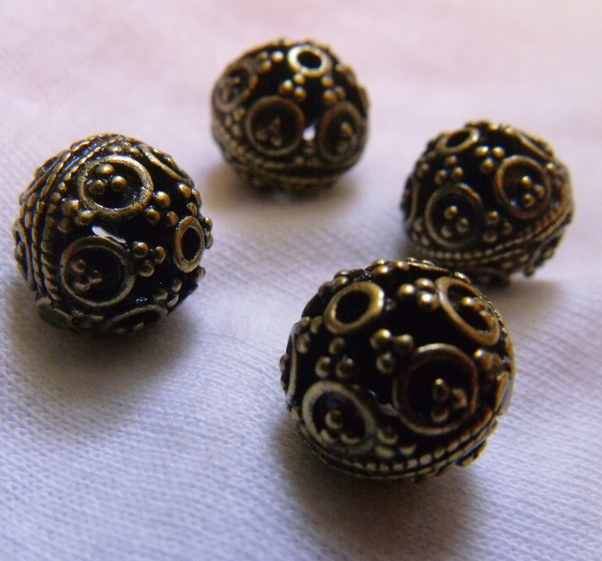 Fancy Antiqued Bronze Filigree 11mm Brass Rounds 4 pieces