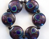 Handmade Lampwork Beads Purple Peacocks set 6 CD Lampwork