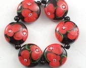 Handmade Lampwork Beads Sparkling Poppy Magic set 6 CD Lampwork