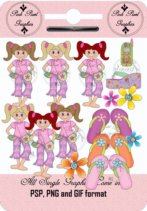BUY 4 GET 2 FREE Summer Fun Girls Flip Flop Sandals Graphics Clip Art Images Collection