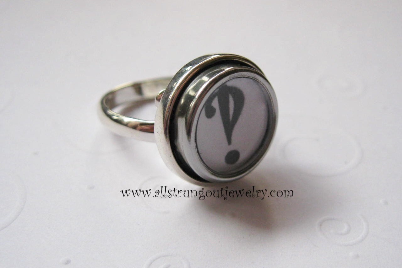 Sterling Silver Antique Typewriter Key Ring - interrobang