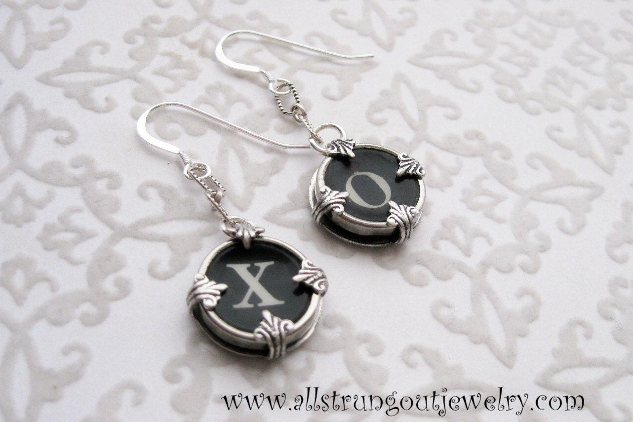 Antique Typewriter Key Earrings - Your Choice of Keys - sterling silver