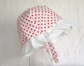 Sun hat childs red dots on white ages 3-9 cotton fully lined and reversable - AccessoriesByKelli